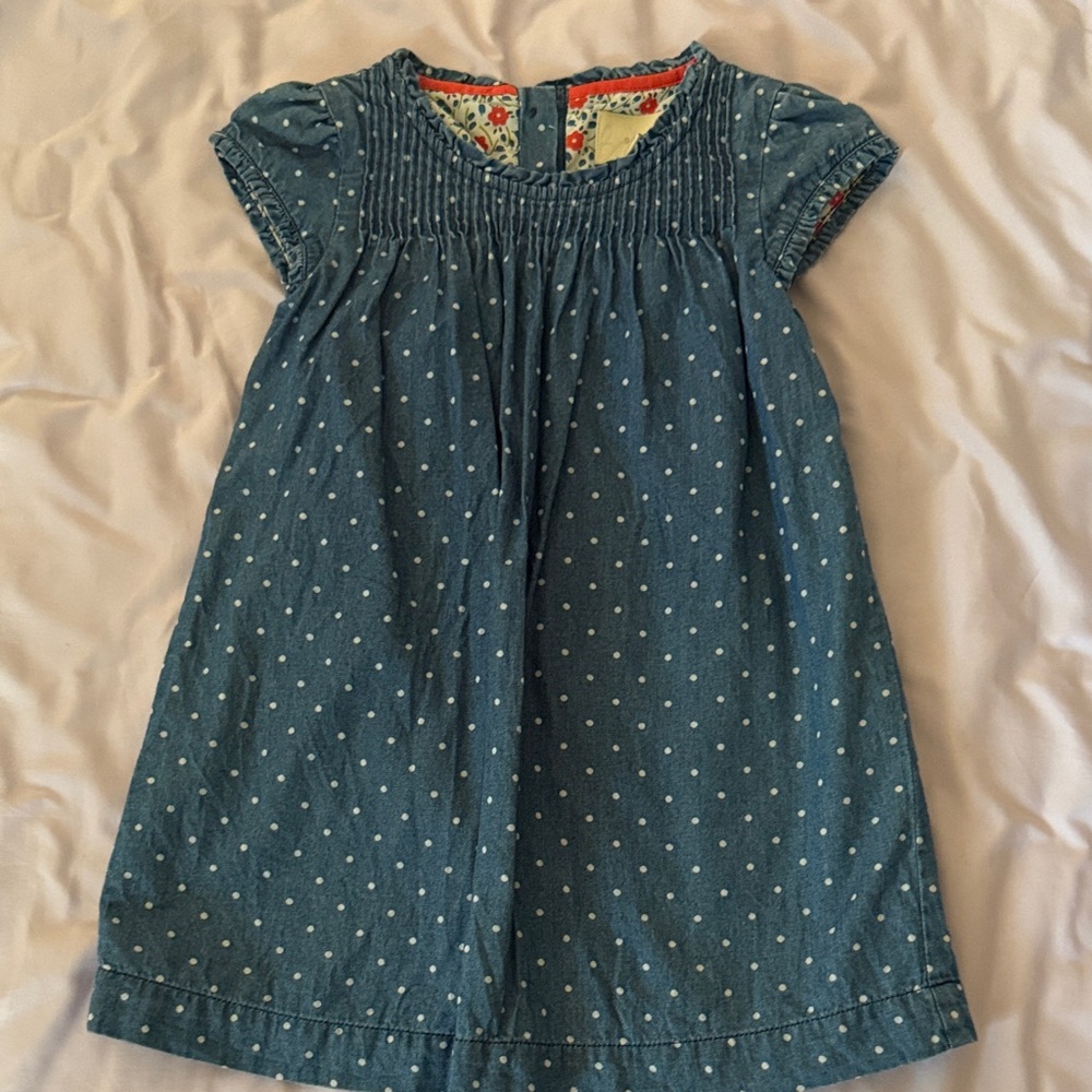 Boden Blue Dress with White Dots and Floral Lining